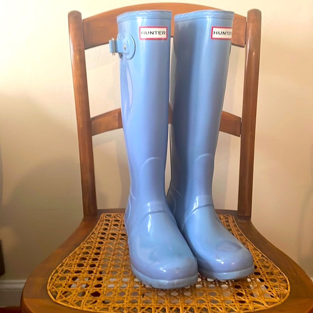 Light blue hunter rain boots